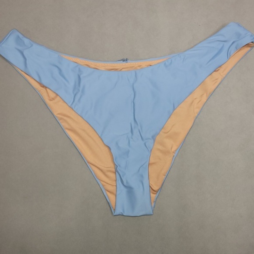 New J.Crew Curved-Waist Cheeky Bikini Bottom Womens L Light Blue Swim BC125